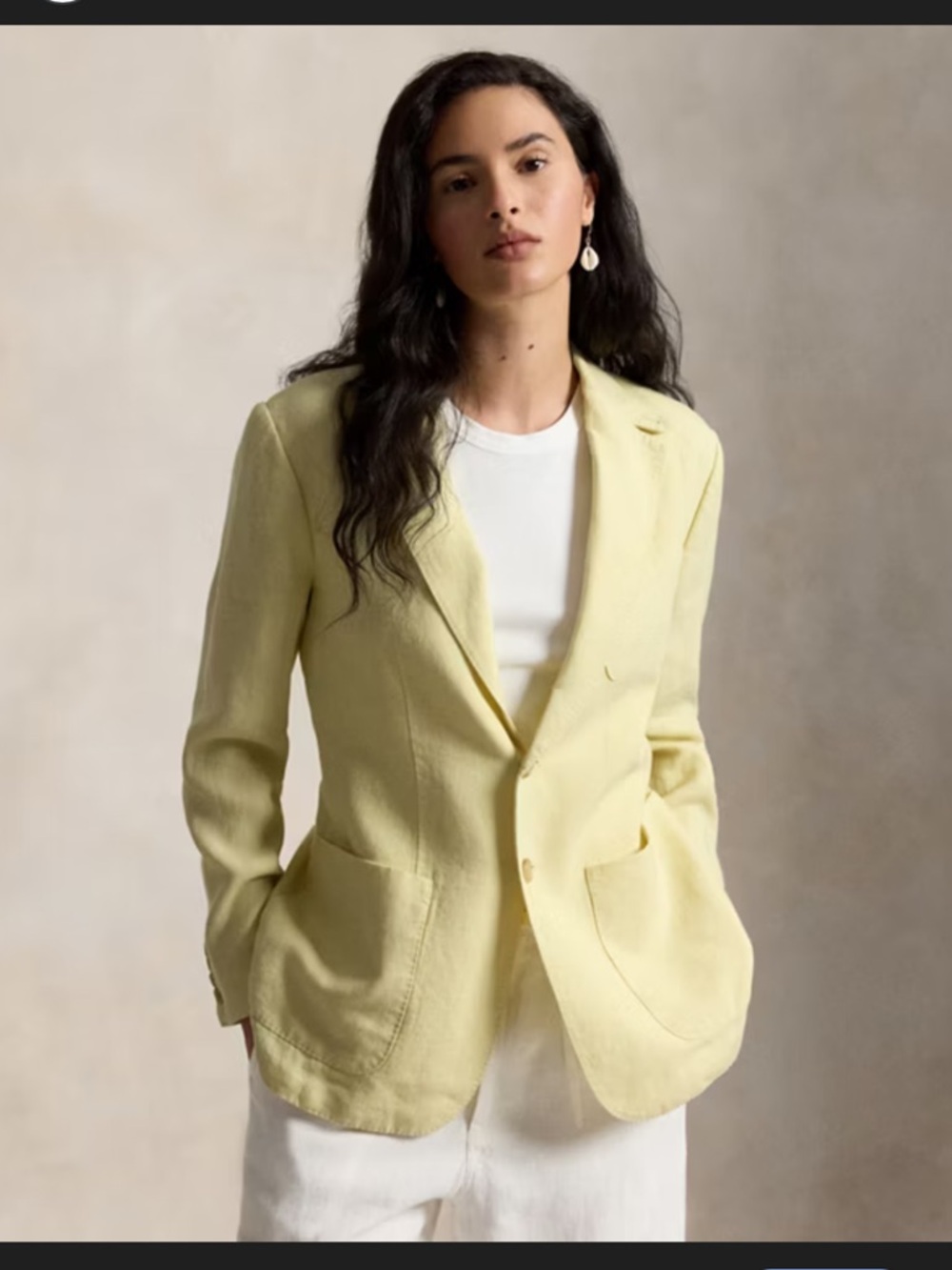 Talbots Pale Yellow Linen Notch-Lapel Blazer